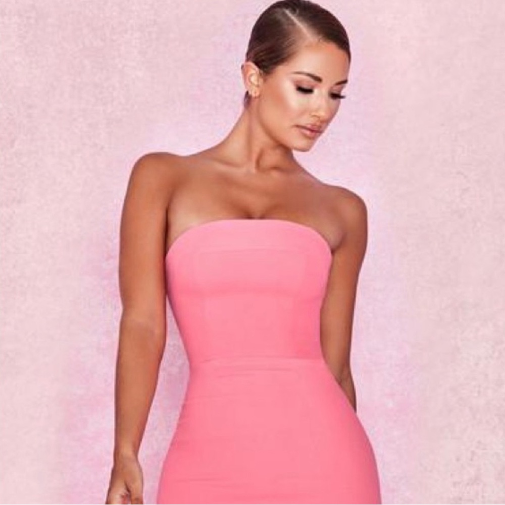 RINAH HOT PINK STRAPLESS STRETCH CREPE MINI DRESS